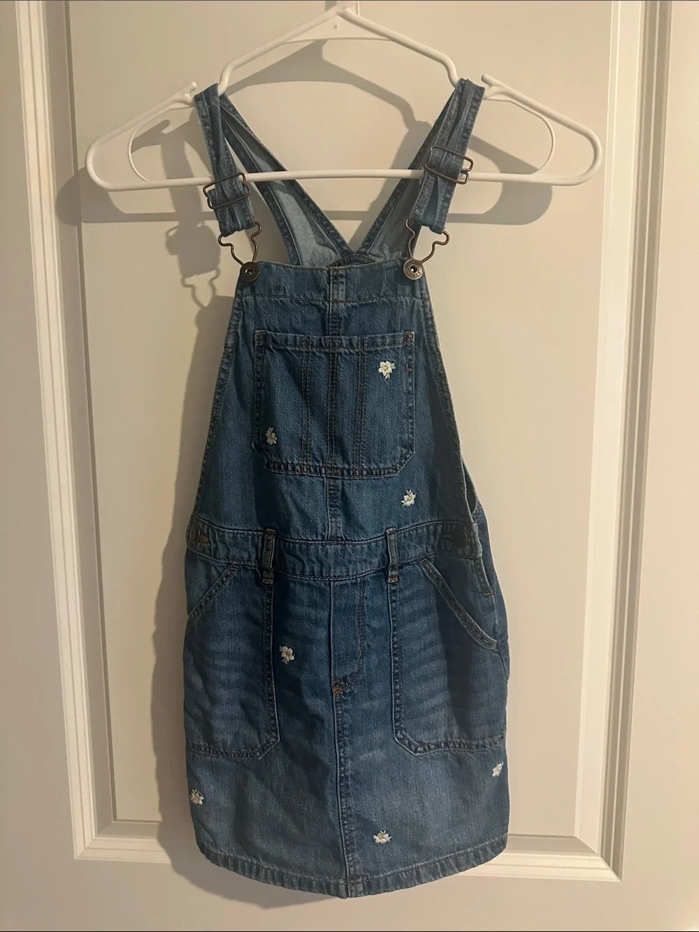 Oshkosh Girls' Blue Denim Dress with Floral Embroidery
